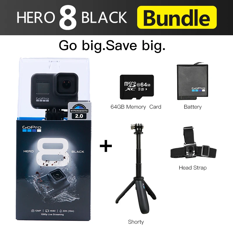 Cámara Gopro Hero 8O original, dispositivo impermeable, 4K, negro, Ultra HD, 12MP, 1080p, retransmisión en directo, deportiva