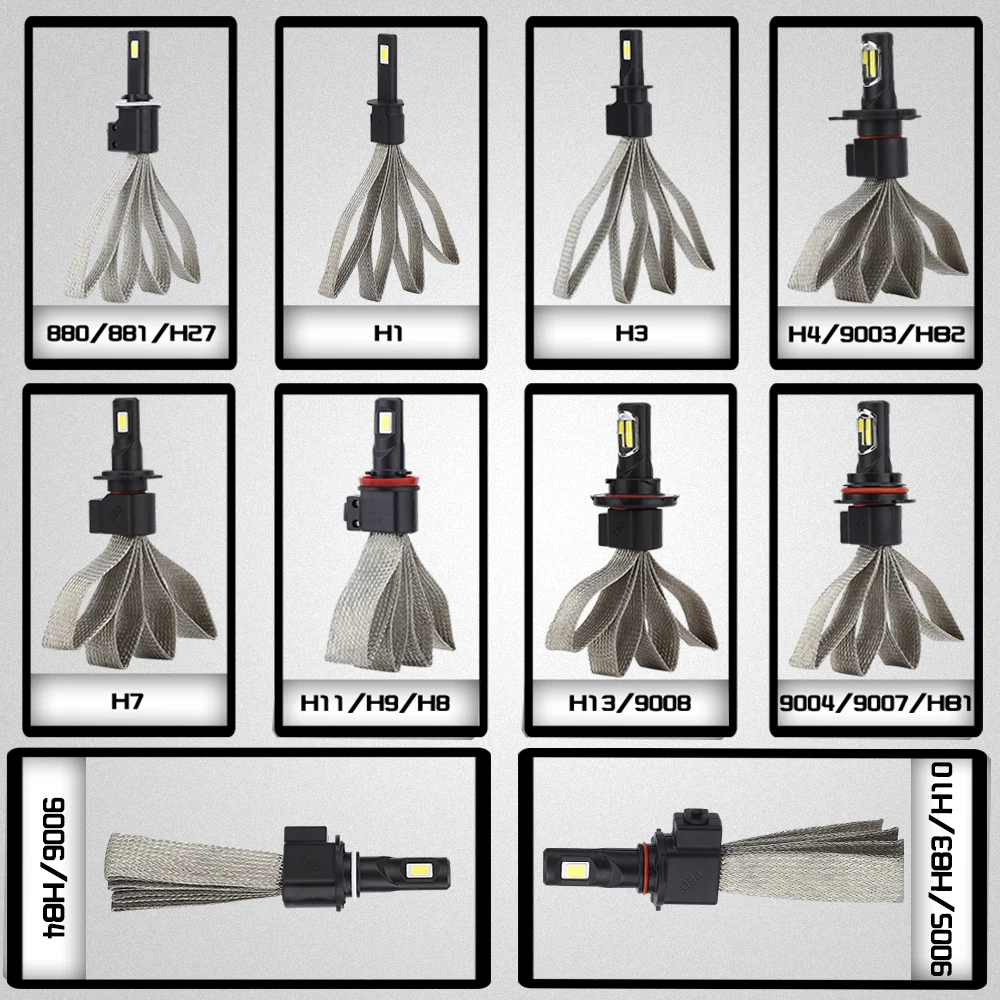 S7 H4 LED H7 H1 H11 Car Head Light Bulb H1 H3 H27 H8 H9 881 880 9005/HB3 9006/HB4 12V 55W 6000K 12000LM Auto Foglight Light Lamp