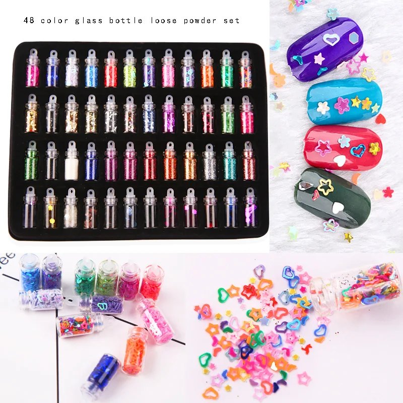 

Nail jewelry 48 Color Glass Bottle Slime DIY Filler Supplies Nail Jewelry Nail Accessories Bright Glitter Sequins Hexagon