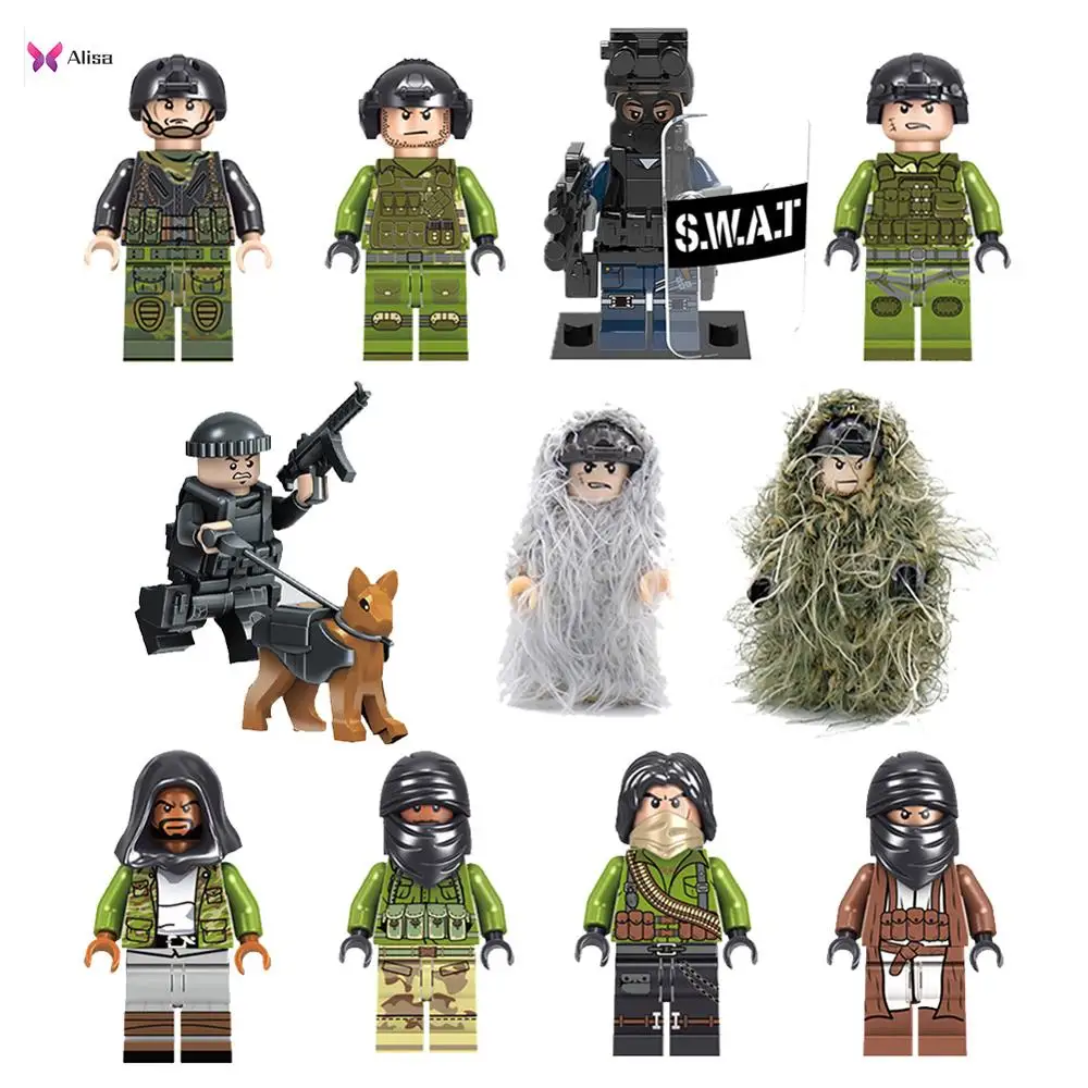 

Army Military Building Blocks Small Military People Police Swat Team Army Soldiers Legoinglys with Aerial Soldier Officer Weapon