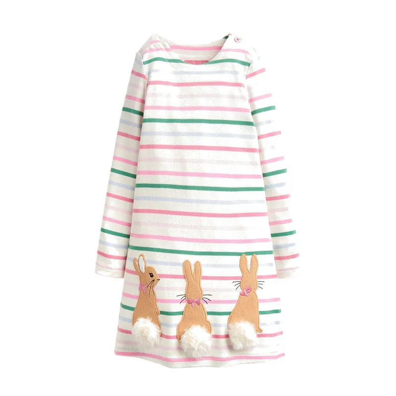 Jumping meter/платья для девочек с аппликацией животных; платья принцессы из чистого хлопка с длинными рукавами; осенне-Весенняя детская одежда; школьное платье