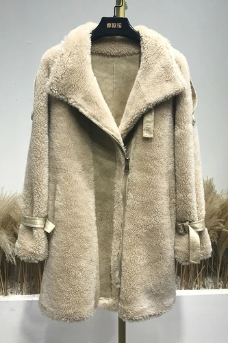 Khaki Женское пальто из натурального меха, стрижка овец, зимнее пальто, женская Корейская шерстяная куртка, женская одежда Abrigos Mujer Invierno Z183 YY1051 - Цвет: Khaki