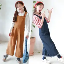 Новое поступление, джинсовые комбинезоны для девочек осенние модные широкие штаны для девочек 3-8 лет