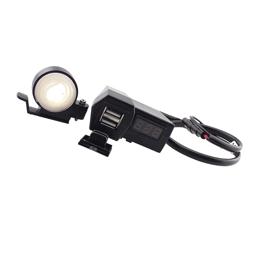 Motorcycle Twin USB Power Supply Socket Adaptor 12v Weatherproof + Red LED Digital Voltmeter