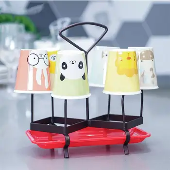 

Cup Draining Holder Creative Upside Down Wine Glass Rack Water Cup Mug Cup Holder with Tray (Red)