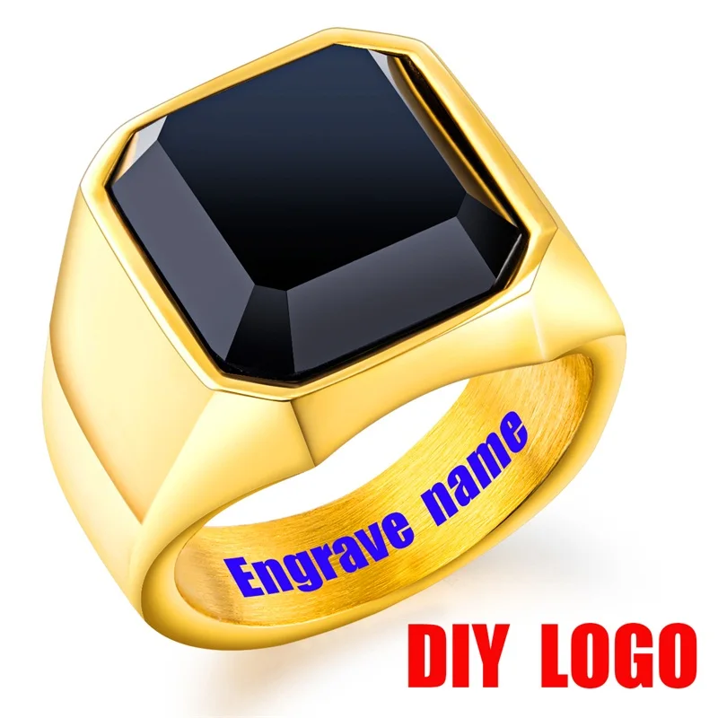 diy logo V. YA кольца из нержавеющей стали Индивидуальные Кольца для мужчин гравированное кольцо ретро простое мужское кольцо титановая сталь ювелирные изделия для мужчин подарок - Цвет основного камня: diy logo