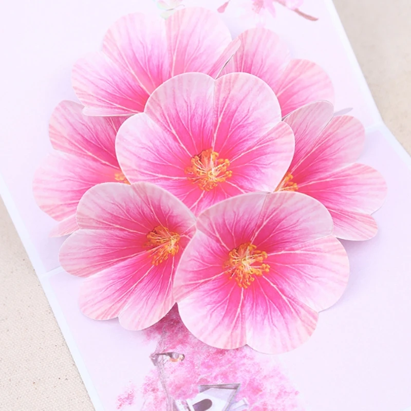  Peach Blossom Greeting Cards Handmade Birthday Wedding Invitation 3D Pop Up Card D08D - 4000357827018