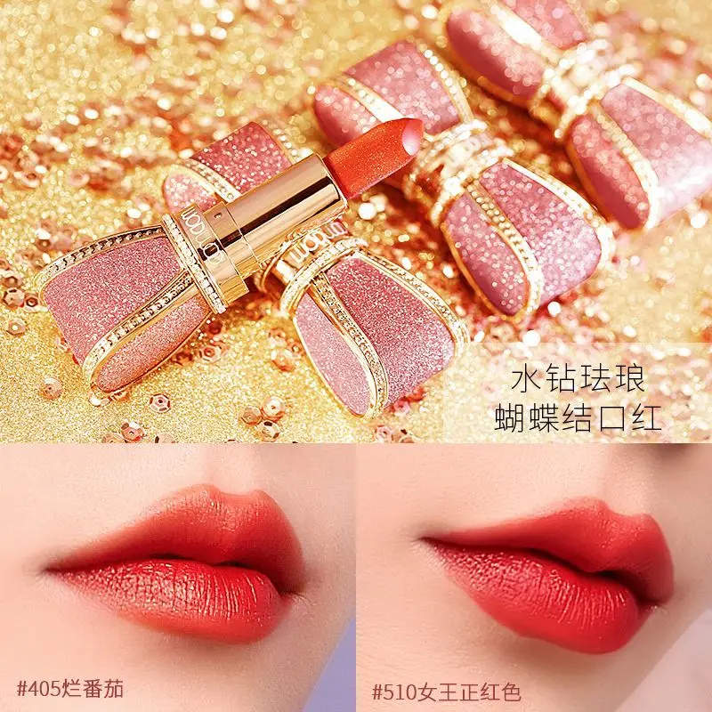 

WODWOD742 Man-made Diamond Enamel Bow Lipstick Dumb but Not Dry Long-lasting Moisturizing Fun Variety Fashion