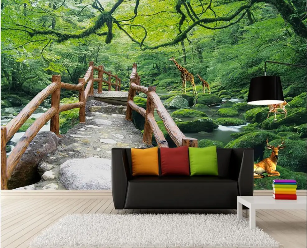 

Custom photo mural 3d wallpaper Jungle flowing wooden bridge walkway background living room home decor wallpaper for walls 3 d