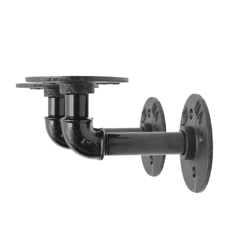 

Promotion! 2Pcs Industrial Black Iron Pipe Bracket Wall Mounted Floating Shelf Hanging Wall Hardware Decor For Farmhouse Shelvin