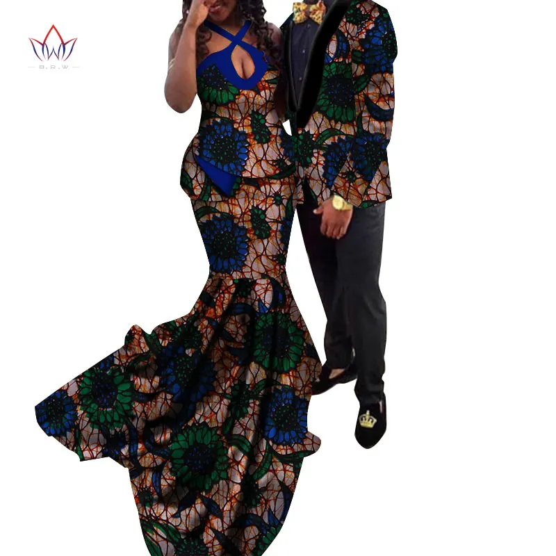 African Couple Clothes African Dresses for Women Bazin Riche Long Evening Dresses African Men Jacket Coat Clothing WYQ154 - Color: 11