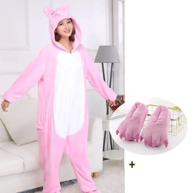 

Pink Pig Onesies Pajamas For Women One Piece Animal Adult Kigurumi For Halloween Cosplay Cartoon Costume Winter Sleepwear Cute