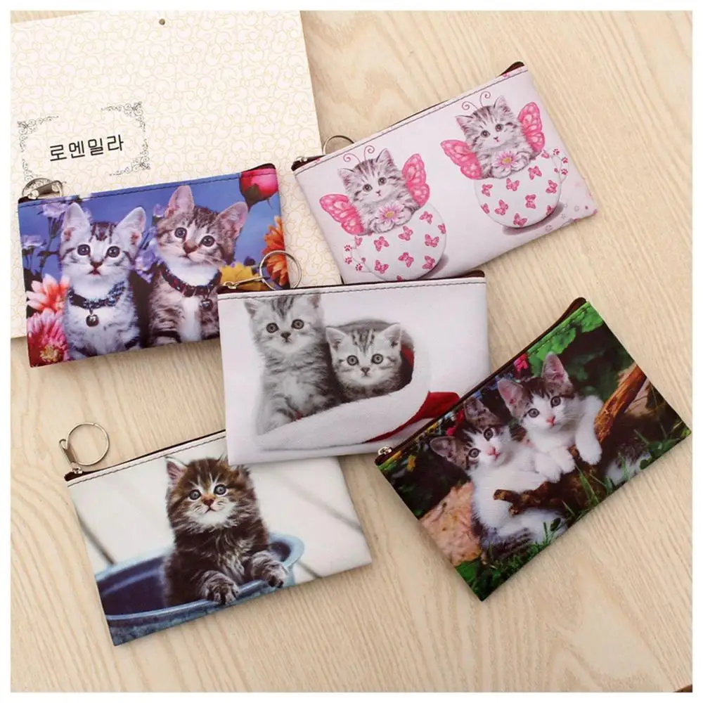 

Cute Cat PU leather Coin Purses Kids clutch wallet Women mini Wallet zipper cartoon Bag Pouch Holder change purse Female
