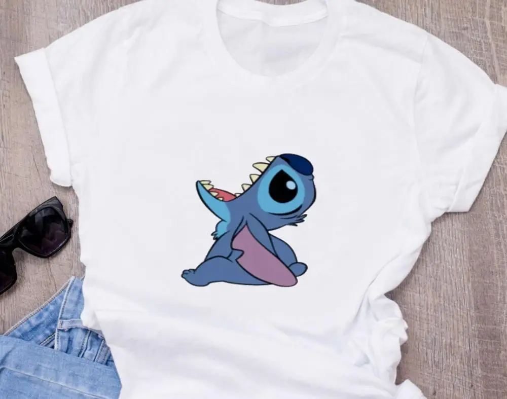 Женская модная футболка с милым рисунком из мультфильма Disneys Lilo Stitch Harajuku Kawaii Футболка с принтом милые повседневные топы - Цвет: T-shirt