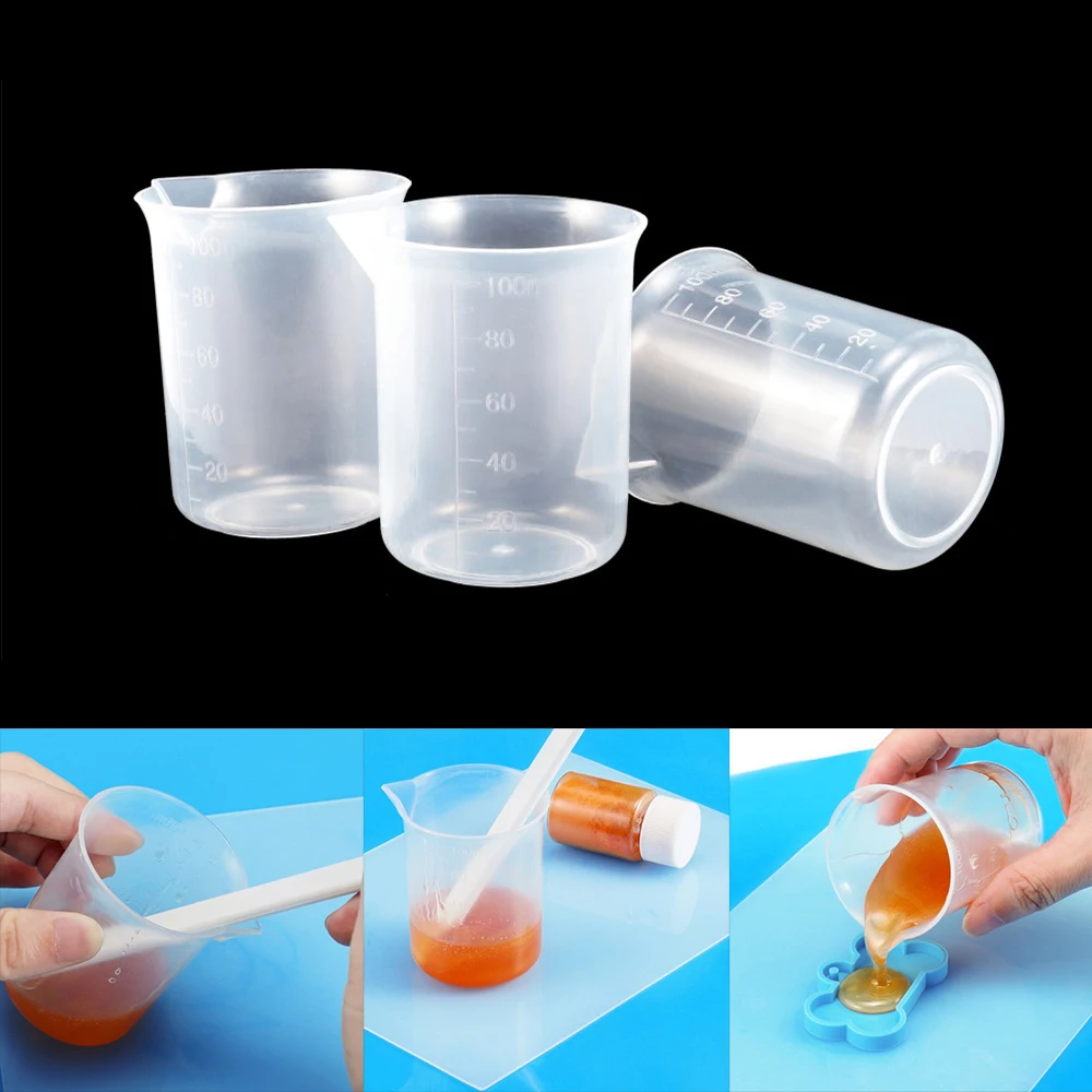 1/2/5Pcs 100ml Plastic Graduated Measuring Cup Liquid Container Epoxy Resin Silicone Making Tool Transparent Resin Mixing Cup