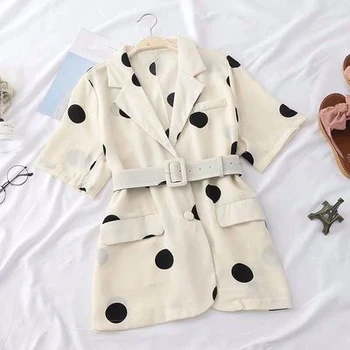 

Elegant Polka Dot Blazers Women Slim Office Lady Sashes Blazer Female Vintage All-Match Loose Coats