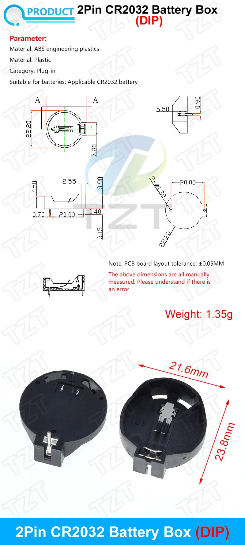 TZT CR2032 CR2025 CR1220 Knopfzellenbatterie Sockel Halter Fall Abdeckung mit EIN-AUS-Schalter 3V 6V Batterie Aufbewahrungsbox – Detail 1