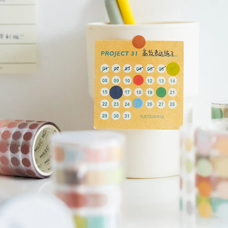 Yoofun-Cinta adhesiva decorativa de puntos de Color, cinta adhesiva Washi de 5x300cm, para álbum de recortes, DIY, papelería japonesa