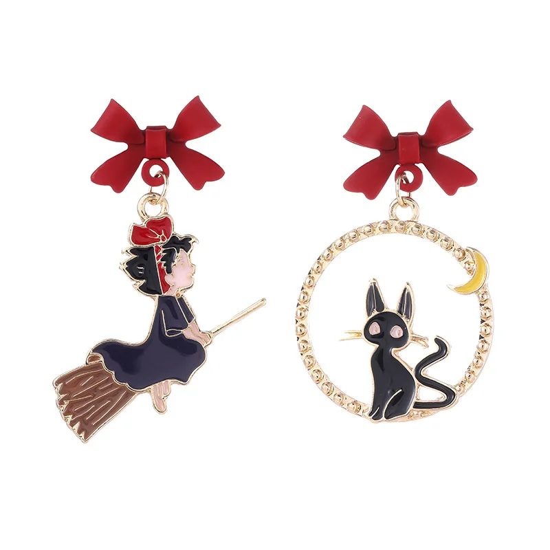 Japanese Witch Black Cat Clip on Earrings No Piercing Funny Cartoon Bow Cat Clip Earrings Without Pierced Ears for Women Girls 5