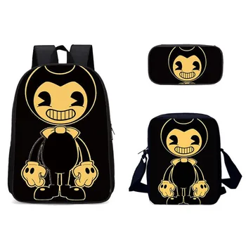 

Fashion Children's Book-bags 3pcs/ Set Bendy and the Ink Machine Pattern Kids School Bags Teenagers Shoulder Book Bag Mochila