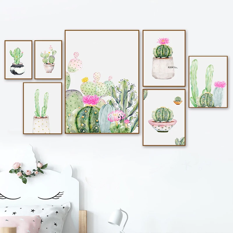 Art Print Pastel Cactus Flower Nordic Poster Figure Canvas Painting Wall Pictures For Living Room Decor Modern Home | Дом и сад