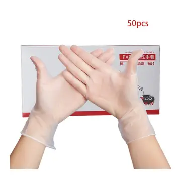 

50Pcs/Box Disposable Transparent PVC Gloves Anti Slip Powder Free Protective Thickened Hand Cover for Food Beauty Salon