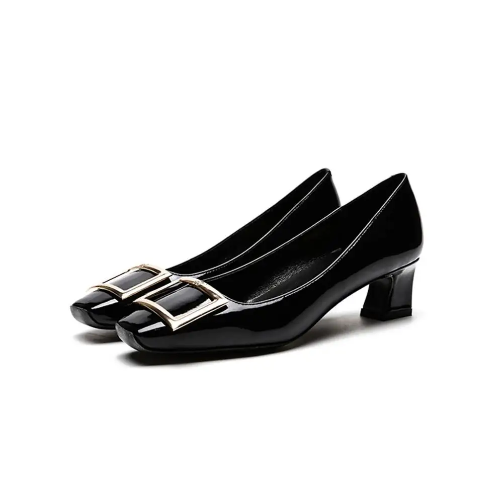 

Spring autumn women shoes high-quality patent leather fabric comfortable lining fashion square buckle decoration women shoes