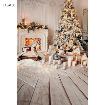 

Laeacco Christmas Trees Fireplace Light Wooden Boards Trojan Candle Photography Backdrops Photo Backgrounds For Photo Studio