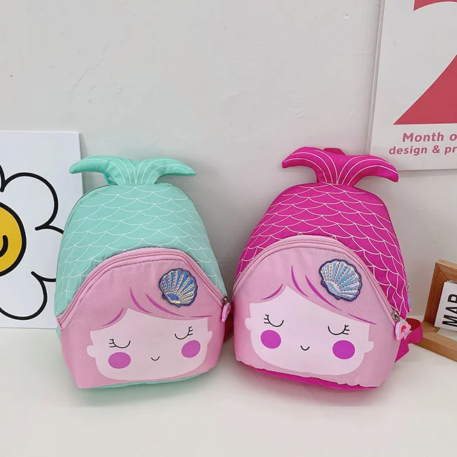 

Cute Children's Nylon Lightweight Backpack Cartoon Mermaid Knapsack for Girls Lovely Baby Kindergarten School Bag Small Handbags