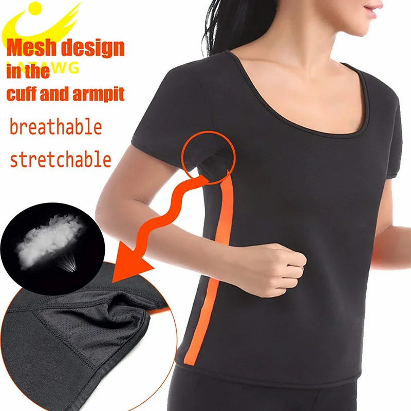 Lazawg Women Neoprene Weight Loss Top Hot Sweat Workout T Shirt