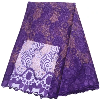 

5yards 2019 high quality lace fabric african lace with stones for women dress tulle lace new purple lace fabric nigerian