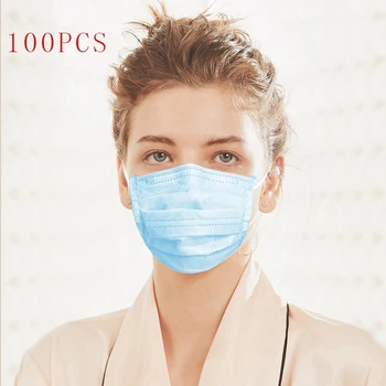 

100pcs Disposable Anti Dust Mask Blue Face Mask Non-woven Breathable Mask 3-layer Filter Prevents Bacteria Safety Masks Adult CE