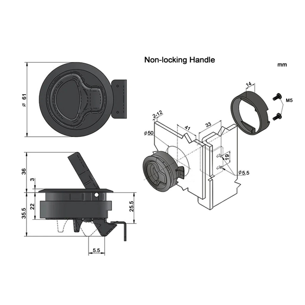 316 Stainless Steel Marine Yacht Boat Locking Latch Pull Hatch Latch Deck Lock 2''/50mm Cutout