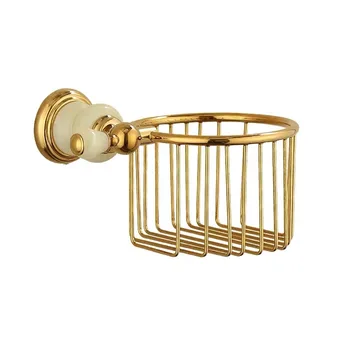 

European style jade base gold bathroom roll tissue paper basket round copper/brass bathroom organizer holder hardware