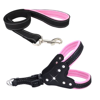 

6PCS / LOT Pet Supplies Comfortable Mesh Cloth Sparkling Rhinestone Pet Leash Reflective Dog Chest Strap Vest Style