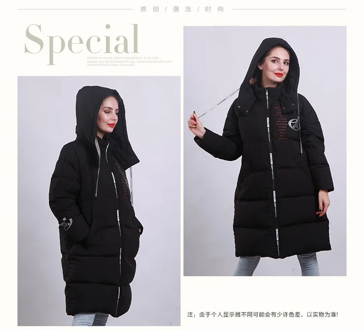 women newest long hooded duck down coats female fashion over knee Korean style warm slim casual clothes popular winter jackets