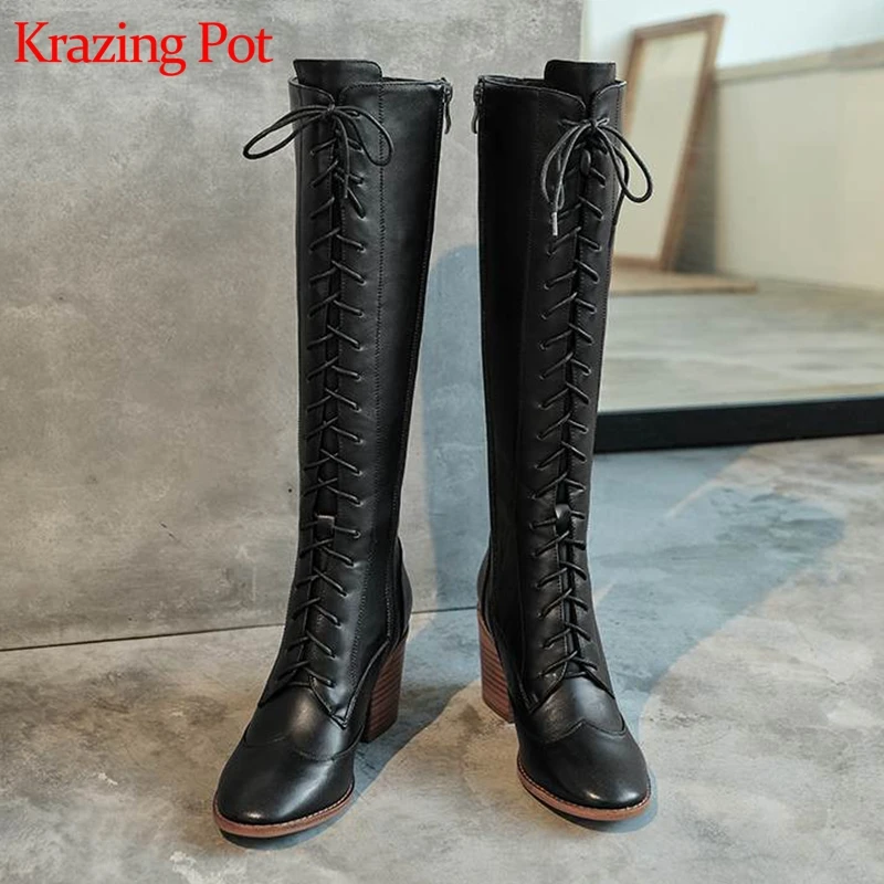 Ботинки krazing pot из коровьей кожи с перекрестной шнуровкой дизайнерские высокие