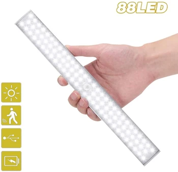 

New 88 LED Closet Light Upgraded Wireless Under Cabinet Light Motion Sensor Dimmable Night Light USB Rechargeable For Cupboard