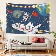 

Laeacco Cartoons Cute Astronaut Space Universe Starry Sky Fashion Tapestry Wall Hangings Modern Home Living Room Decor Polyester