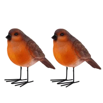 

2pcs Resin Simulation Robin Adornment Resin Lovely Bird Model Robin Model Bird Ornament