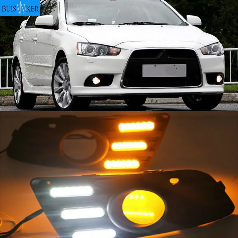 

LED DRL Противотуманные фары светильник + передние противотуманные фары светильник для Защитные чехлы для сидений, сшитые специально для Mitsubishi Lancer EX 2013-2014 монитор измеряет динамическое перемещение желтый сигнал поворота