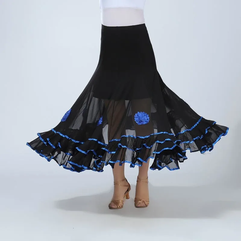 Women Belly Dance Waltz Flamenco Ballroom Dress Competition Outfits Spain Dancer Skirts Long Swing Dance Skirt Holographic (2)