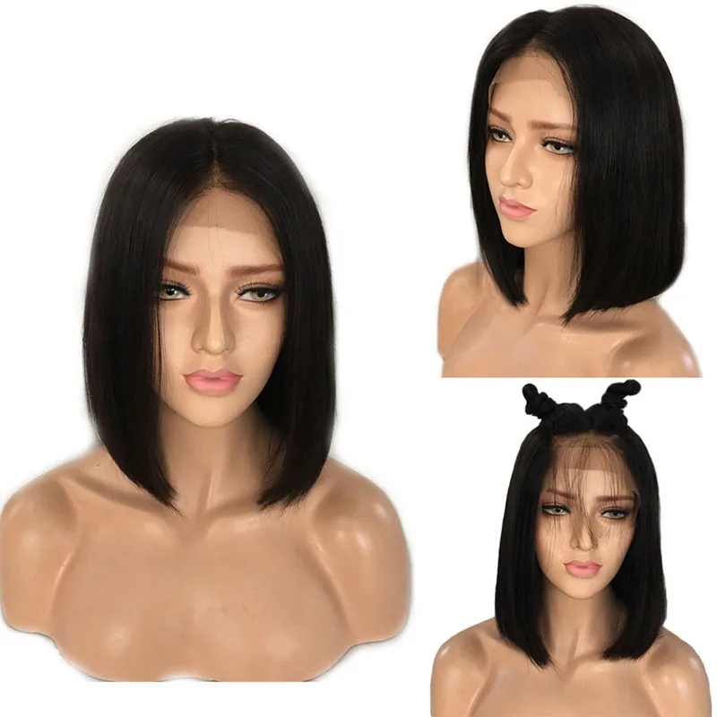 

12/14/16 Inches Lace Short Bob Wigs Brazilian Hair Can Be Dyed Lace Front Human Hair Wigs Medium Length Straight Natural Wig