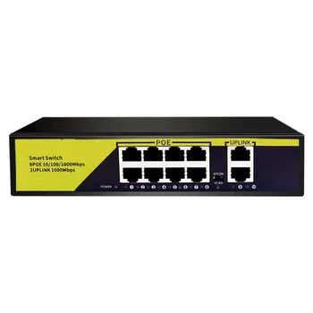 

10-Port POE Full Gigabit Switch 8+2UPlink 1000M with Internal Power lighting Protection VLAN 52V 2.3A 120W For Security Camera