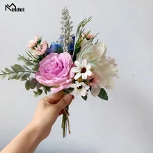 Meldel букет невесты Свадебный цветок искусственный Шелковый цветок розы букет Гортензия Георгин листья эвкалипта Свадебные букеты