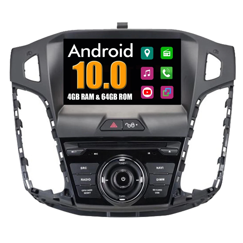 Автомобильный мультимедийный плеер RoverOne для Ford Focus 3 2012 2013 2014 Android 10 4 Гб + 64 ГБ
