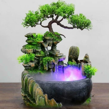 

1X Resin Rockery Fountain LED View FengShui Figurines Ornament Home&Office Decor