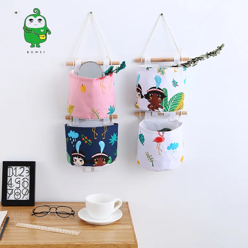 

INS Cotton Linen Single Pocket Hanging Storage Bag Cartoon Multilayer Door Hanging Fabric Large Size Wall-Mounted Dormitory Wall