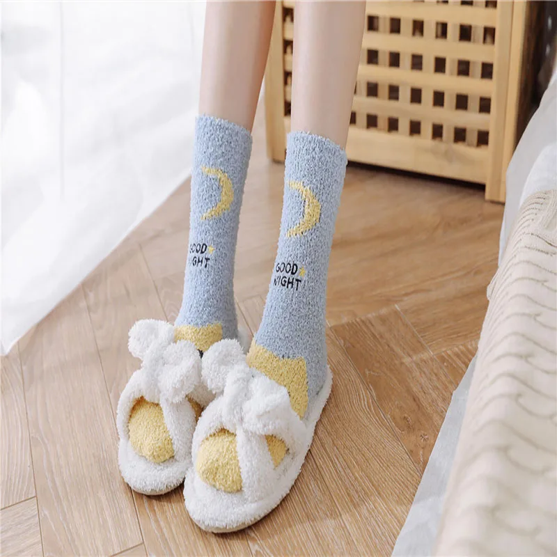 

LEOSOXS new female socks without shedding coral fleecy upholstery floor socks cartoon central tube thickened warm sleeping socks