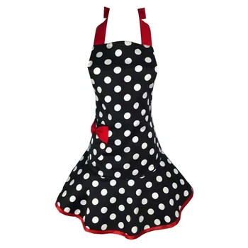 

Cotton Princess Bow Apron Fashion Retro Polka Dot Bow Frill Aprons Women Girls with Pocket Ruffle Original Apron Kitchen Tools